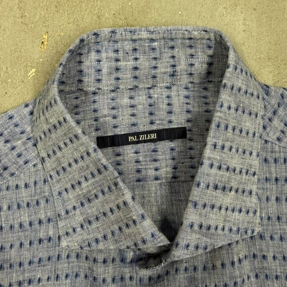 Pal Zileri 100% Linen Dress Shirt Made in Italy Long Sleeve Dot 42 16 1/2 Large - Picture 5 of 9
